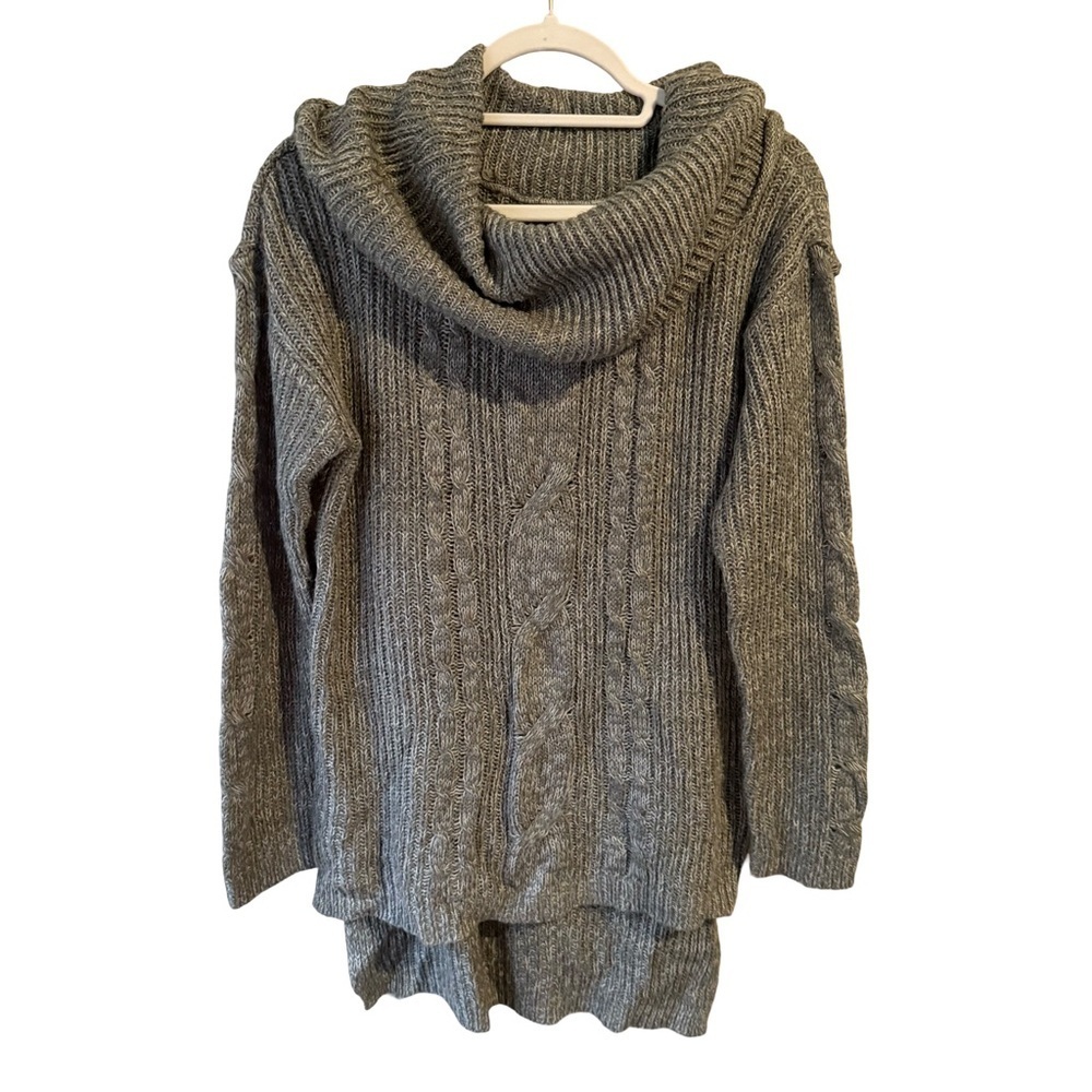 Warehouse One Grey Cable Knit Cowl Neck Sweater Size XL Cozy Warm Fall Winter